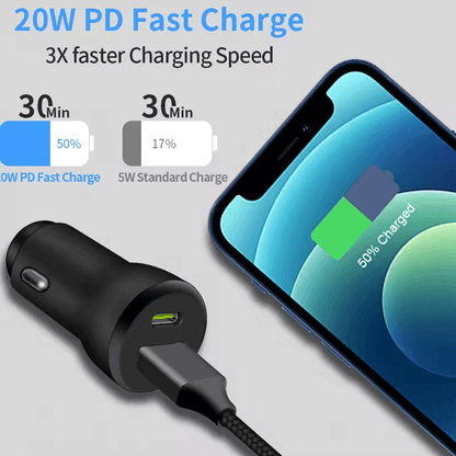 USB + PD Car Charger – Type-C Fast Charging Mobile Adapter