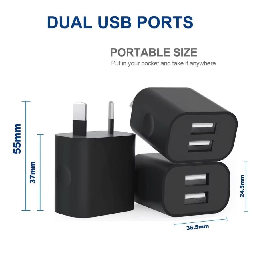 Dual USB Power Adapter Wall Plug (NZ / AUS) (Black)