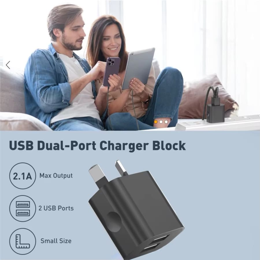 Dual USB Power Adapter Wall Plug (NZ / AUS) (Black)