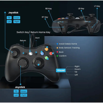 Dual Vibration Wired Controller for Xbox 360 & PC – Gamepad