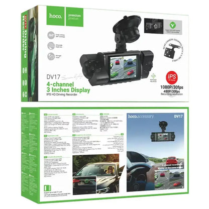 DV17 4-Channel 360° Rotating Dash Cam with 3-Inch IPS Display and Wi-Fi