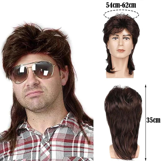 Brown Mullet Wig Men's Long Disco Punk Rocker Wigs