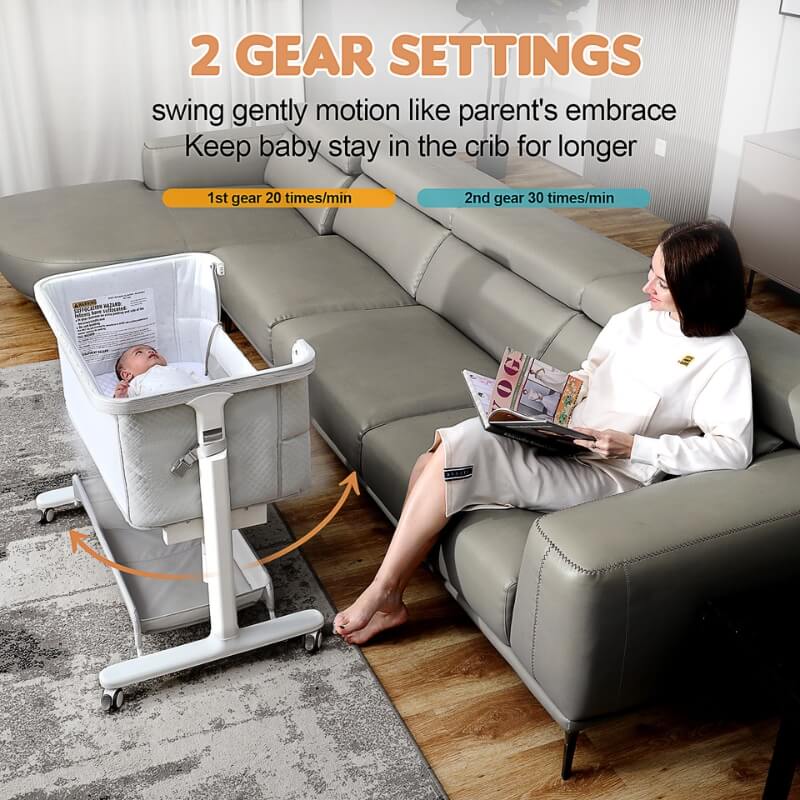 Portable & Adjustable Electric Baby Crib/ Baby Bassinet Bedside Sleeper 2 Rocking Motion With Storage