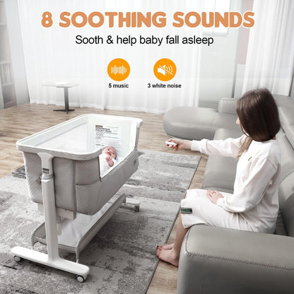 Portable & Adjustable Electric Baby Crib/ Baby Bassinet Bedside Sleeper 2 Rocking Motion With Storage