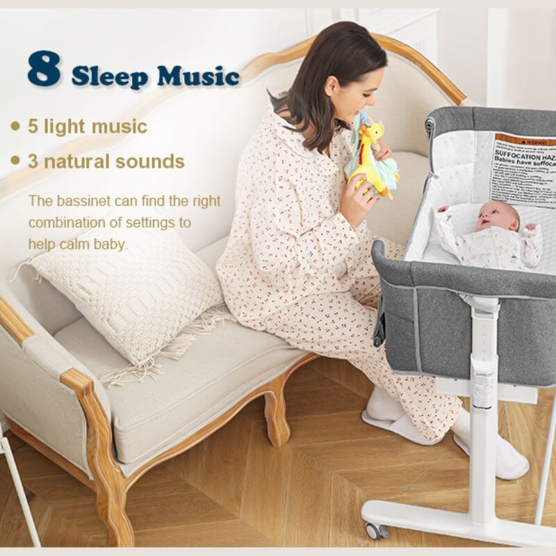 White Portable & Adjustable Electric Baby Crib/ Baby Bassinet Bedside Sleeper 2 Rocking Motion