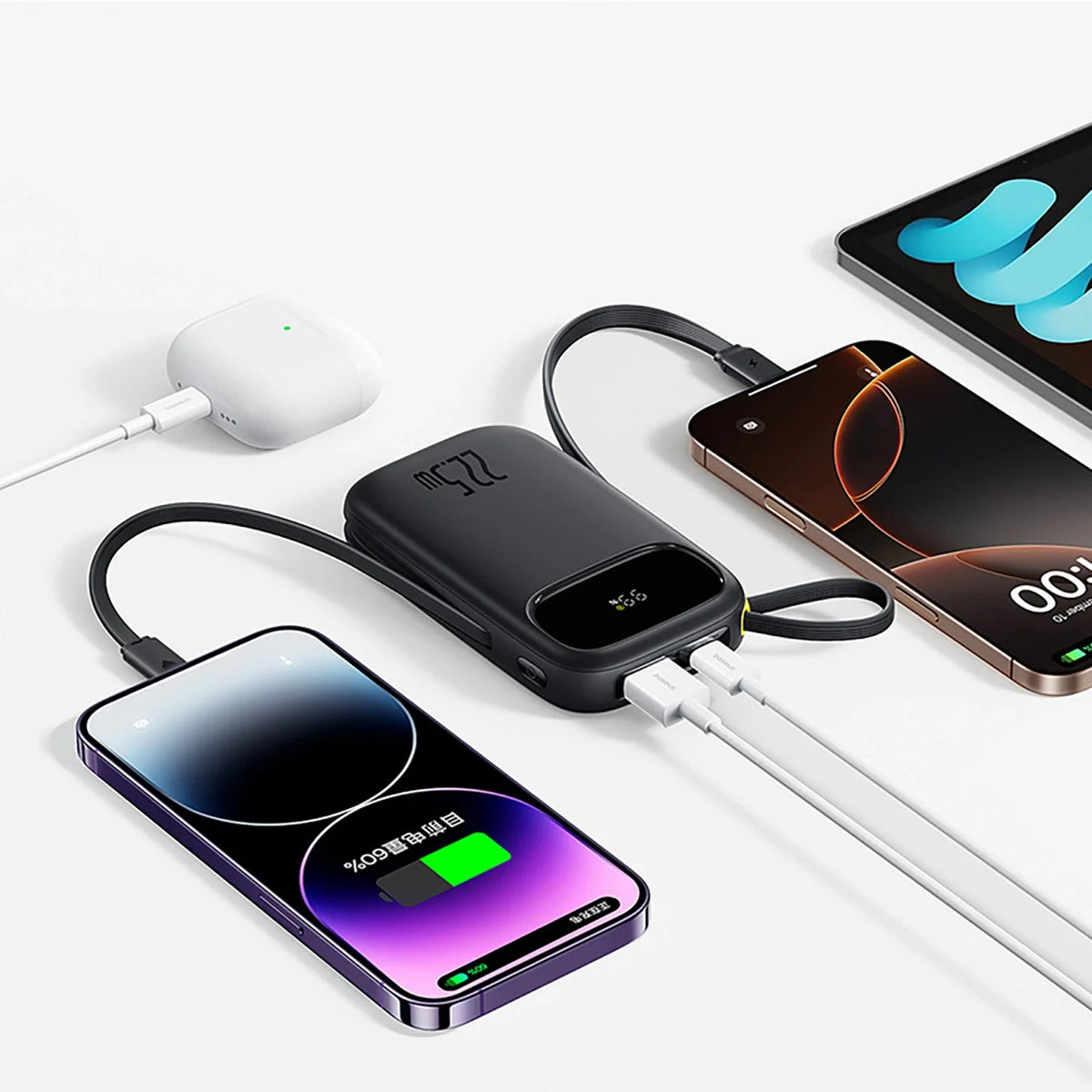 Baseus 20000mAh Power Bank Digital Display With Built-in Cables USB-C + Lightning