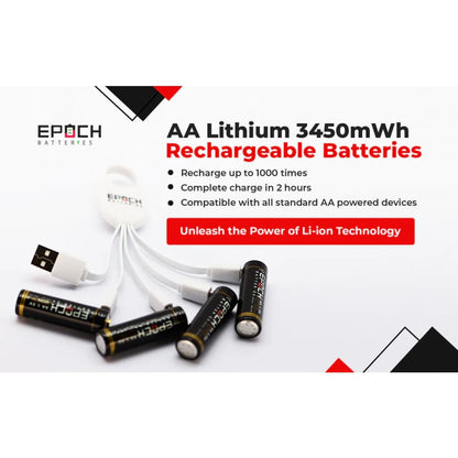 Epoch AA 1.5V 2300mAh USB Protected Li-ion Battery - 4 Pack