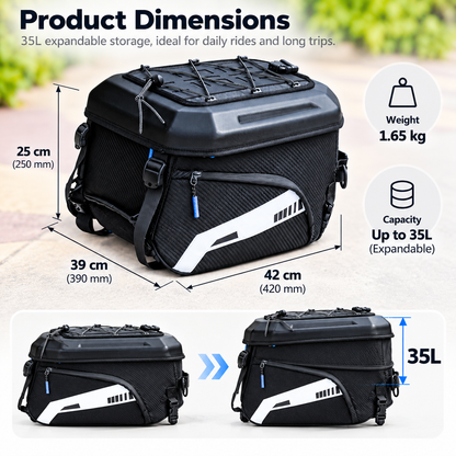 ECOTREK 35L Expandable Motorcycle Tail Bag – Hard Shell Rear Seat Helmet Bag BQF1172