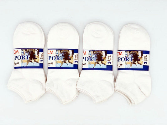 (12 Pairs) Thin Ankle Socks - WHITE - M7-11/ W8-12