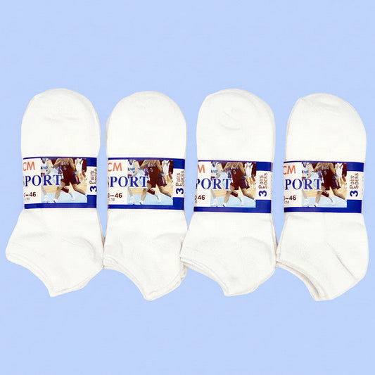 (12 Pairs) Thin Ankle Socks - WHITE - M7-11/ W8-12