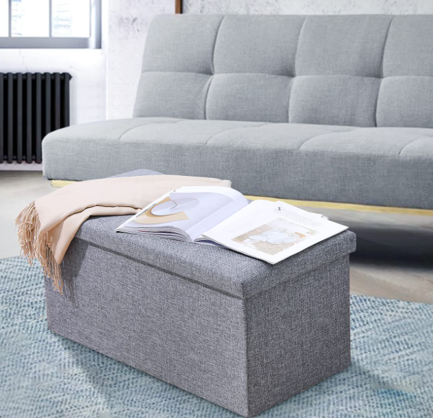 Folding Storage Ottoman Bench, Large Coffee Table Footstool Grey
