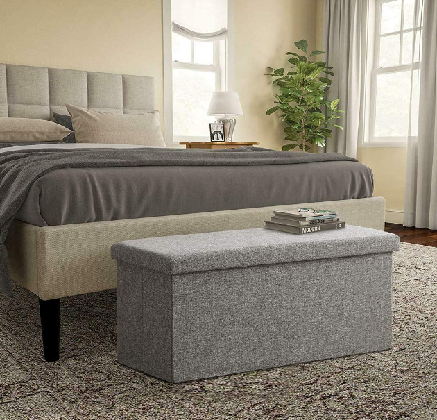 Folding Storage Ottoman Bench, Large Coffee Table Footstool Grey