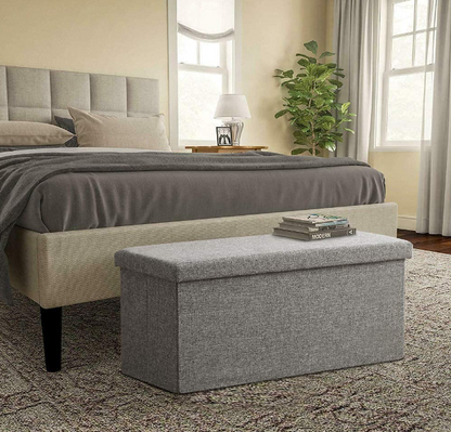 Folding Storage Ottoman Bench, Large Coffee Table Footstool Grey
