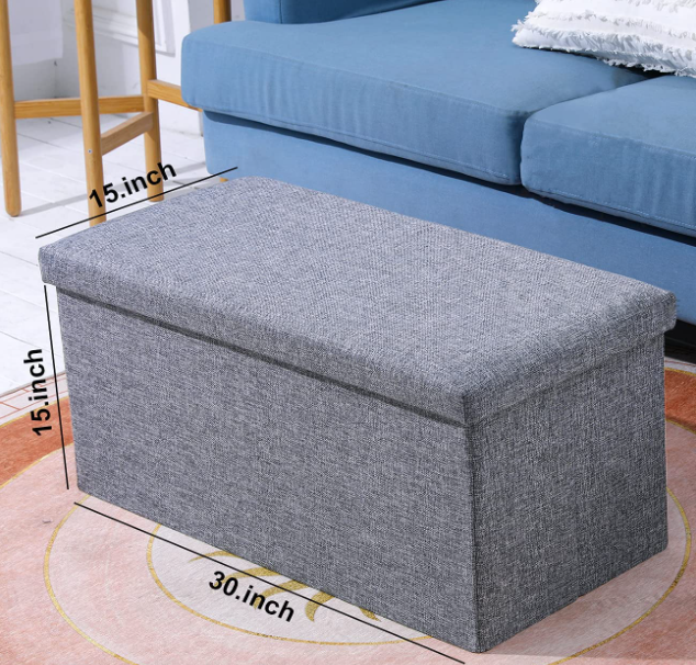 Folding Storage Ottoman Bench, Large Coffee Table Footstool Grey