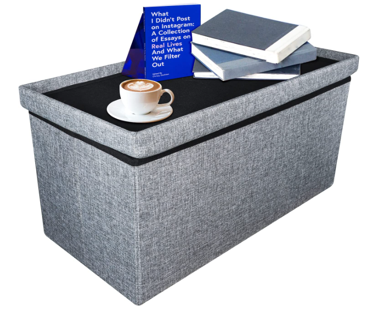 Folding Storage Ottoman Bench, Large Coffee Table Footstool Grey