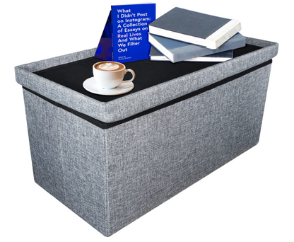 Folding Storage Ottoman Bench, Large Coffee Table Footstool Grey