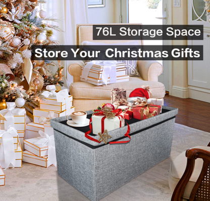 Folding Storage Ottoman Bench, Large Coffee Table Footstool Grey