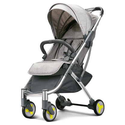Four Wheels Lightweight Folding Baby Stroller-Grey （Green Wheels）