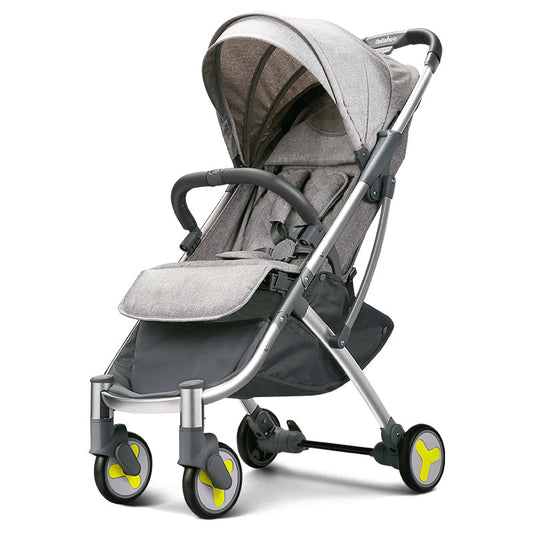 Four Wheels Lightweight Folding Baby Stroller-Grey （Green Wheels）