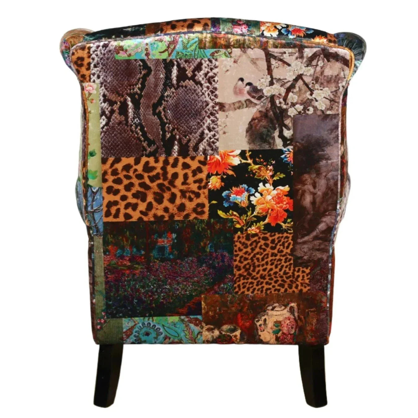Franklin Patchwork Wingback Armchair - Leopard at online8 furniture store Auckland
