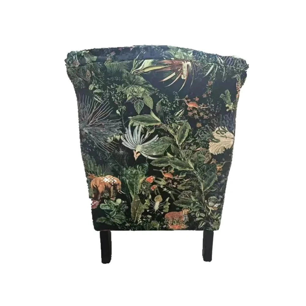 Franklin Wingback Patchwork Armchair - Green Forest at online8 furniture store Auckland
