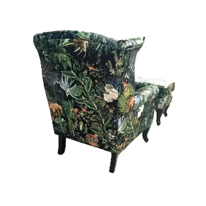 Franklin Wingback Patchwork Armchair - Green Forest at online8 furniture store Auckland