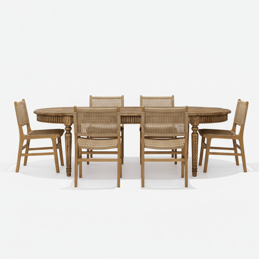 French Provincial Elm Dining Suite - 6 Seater at online8 furniture store Auckland