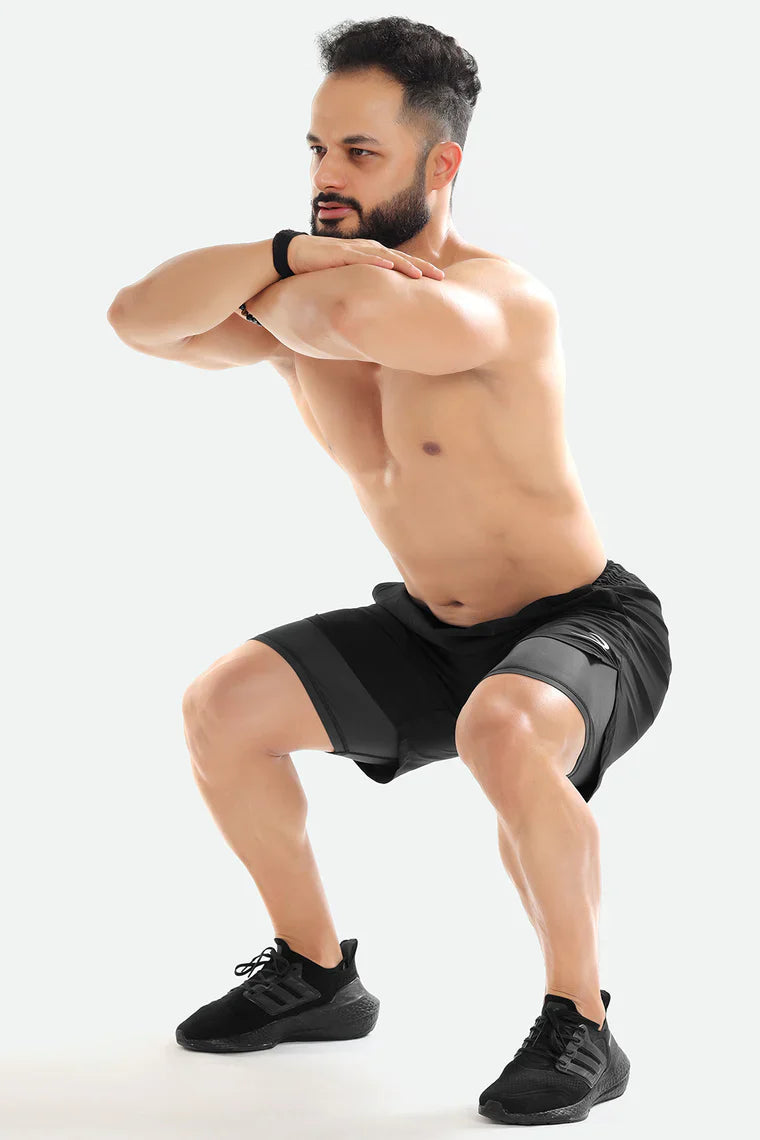 2 in 1 Compression Shorts Black