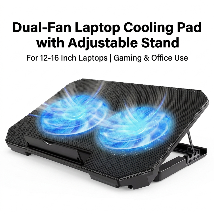 Gaming Laptop Cooling Pad with Dual Silent Fans & Adjustable Height