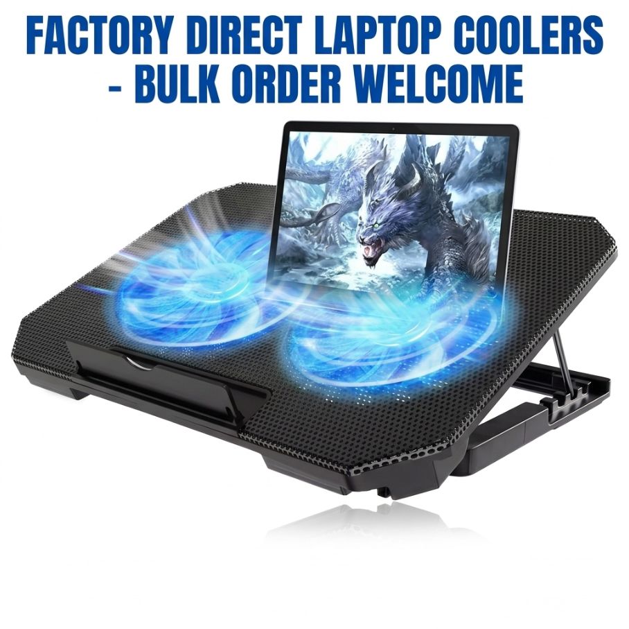Gaming Laptop Cooling Pad with Dual Silent Fans & Adjustable Height
