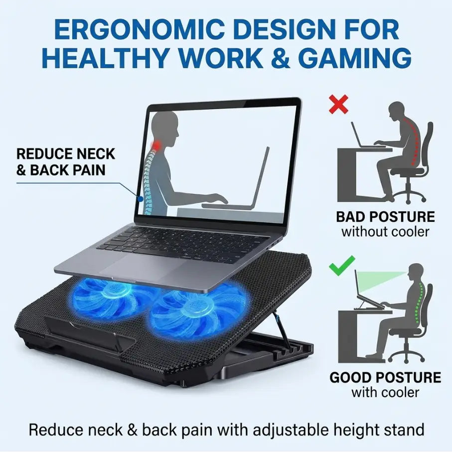 Gaming Laptop Cooling Pad with Dual Fans | USB Cooling Stand for Laptop & Notebook