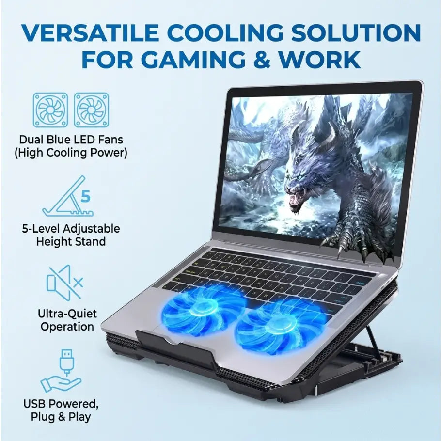 Gaming Laptop Cooling Pad with Dual Fans | USB Cooling Stand for Laptop & Notebook