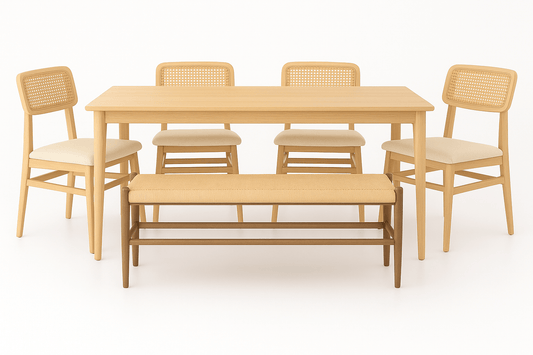 Genji Dining Suite with 4 Chairs and Bench - 6 Seater at online8 furniture store Auckland