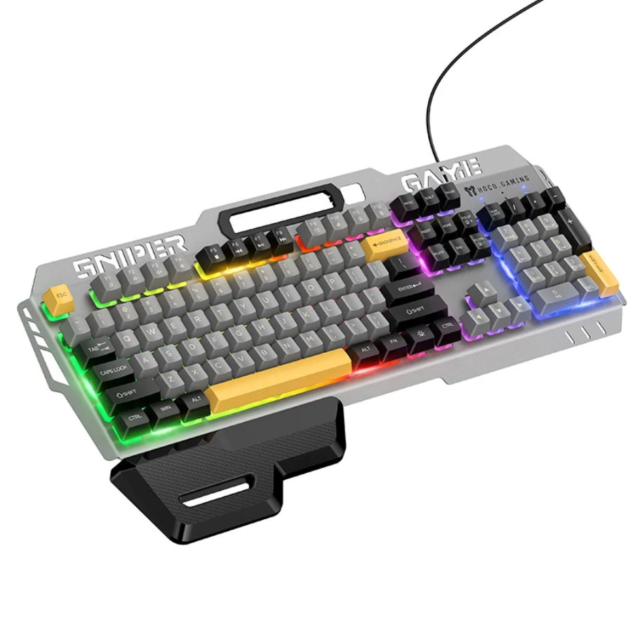 Ergonomic Wired Gaming Keyboard with RGB Rainbow Light & Wrist Rest (GM702)