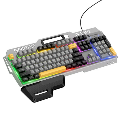 Ergonomic Wired Gaming Keyboard with RGB Rainbow Light & Wrist Rest (GM702)