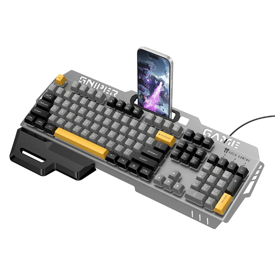 Ergonomic Wired Gaming Keyboard with RGB Rainbow Light & Wrist Rest (GM702)