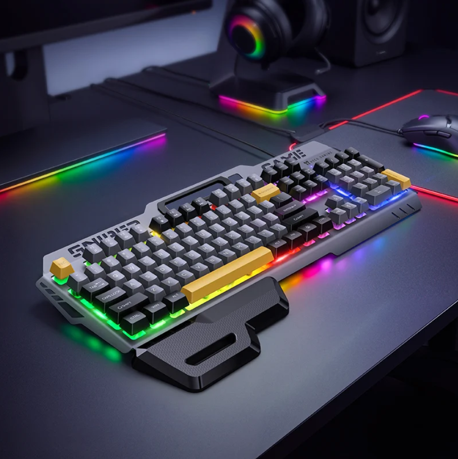 Ergonomic Wired Gaming Keyboard with RGB Rainbow Light & Wrist Rest (GM702)
