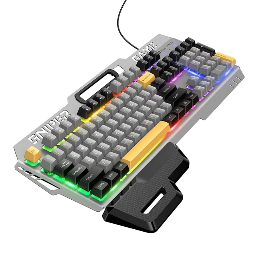 Ergonomic Wired Gaming Keyboard with RGB Rainbow Light & Wrist Rest (GM702)
