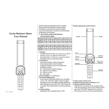 Grain Moisture Meter - For Corn Wheat Rice Bean Wheat Flour Fodder Rapeseed