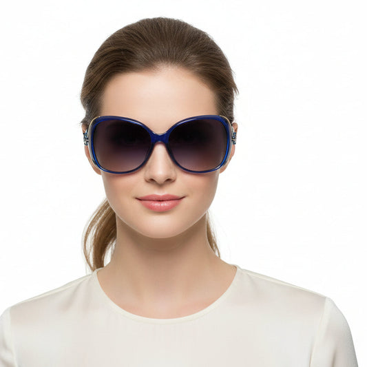 Polarized Lens Rhinestone Fox Sunglasses - BLUE