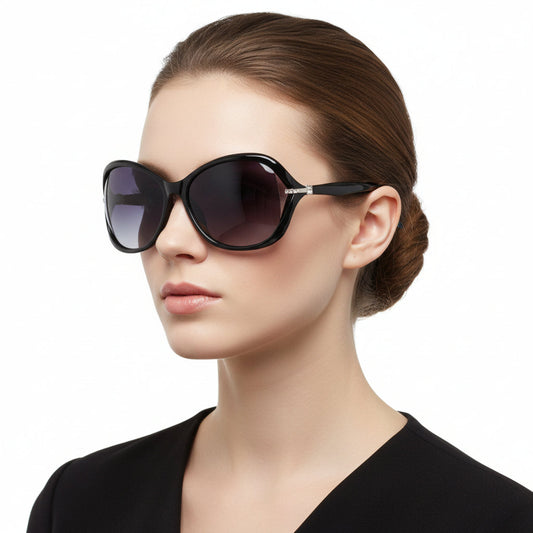 Polarized Lens Rhinestone Deco Sunglasses - BLACK