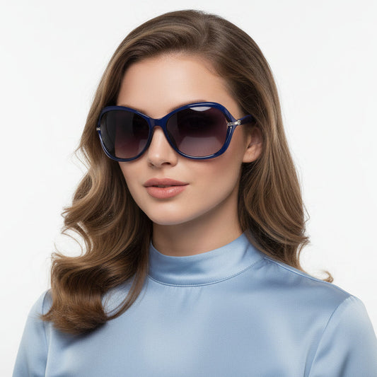 Polarized Lens Rhinestone Deco Sunglasses - BLUE