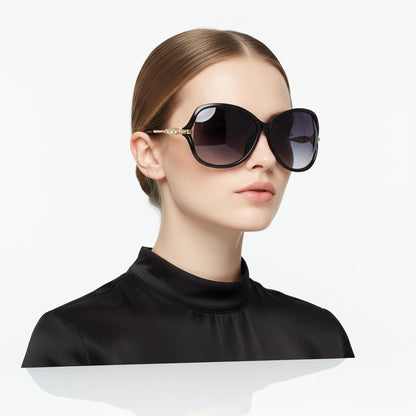 Polarized Lens Rhinestone Deco Sunglasses - BLACK