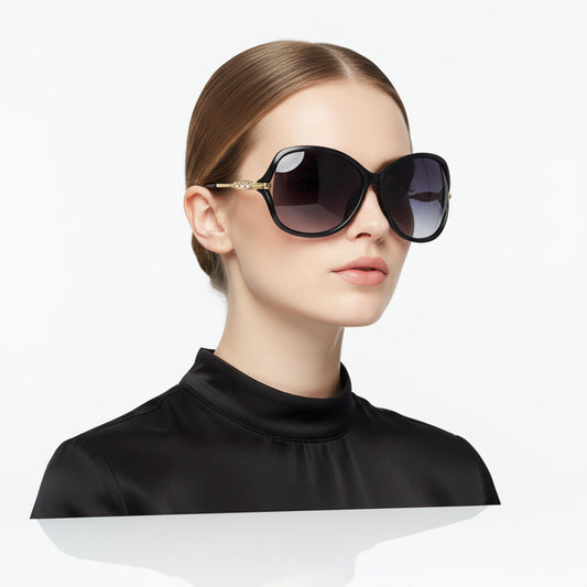 Polarized Lens Rhinestone Deco Sunglasses - BLACK