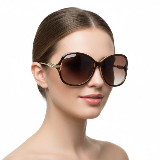 Polarized Lens Rhinestone Deco Sunglasses - BROWN