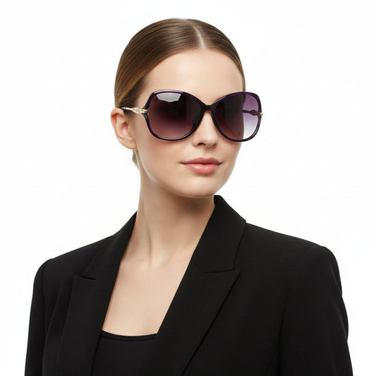 Polarized Lens Rhinestone Deco Sunglasses - PURPLE