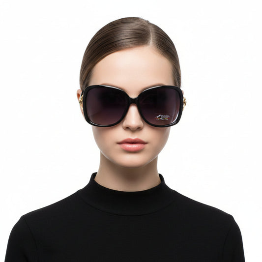 Polarized Lens Flower Deco Sunglasses - BLACK