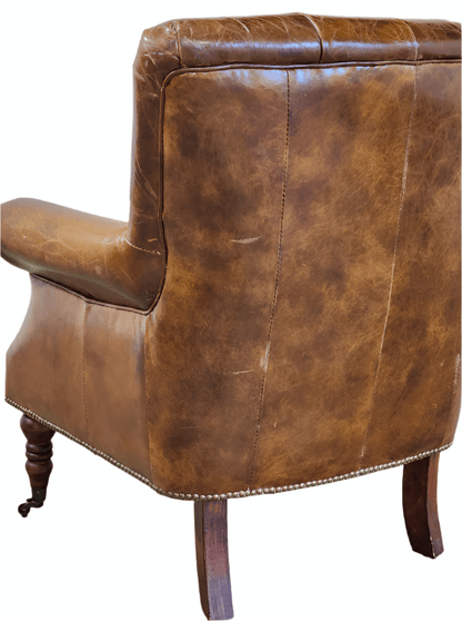 Harrington Buttoned Leather Armchair - Vintage Cigar at online8 furniture store Auckland