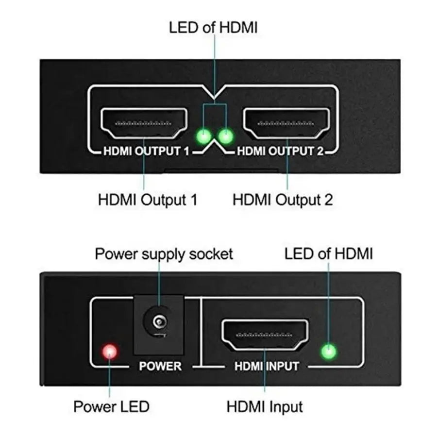HDMI Splitter 1x2 4K 30Hz 1 In 2 Out HDMI 1.4b