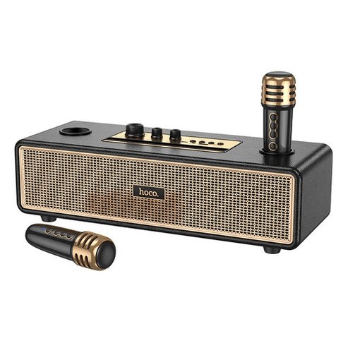 Hoco Bluetooth Speaker Classic Stylish Bluetooth Speaker w/ 2 Wireless Microphone & Phone Holder
